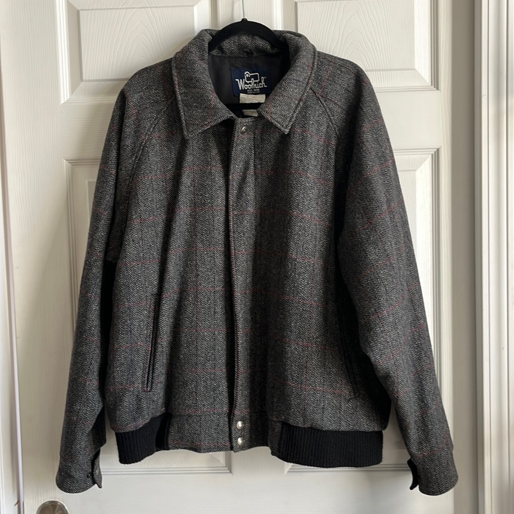 VTG Woolrich Herringbone Plaid Wool Bomber Jacket / SZ XL